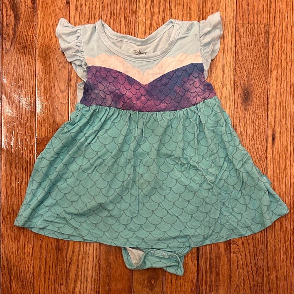 Posh Peanut x Disney Aqua and Purple Mermaid Bodysuit Dress-2T